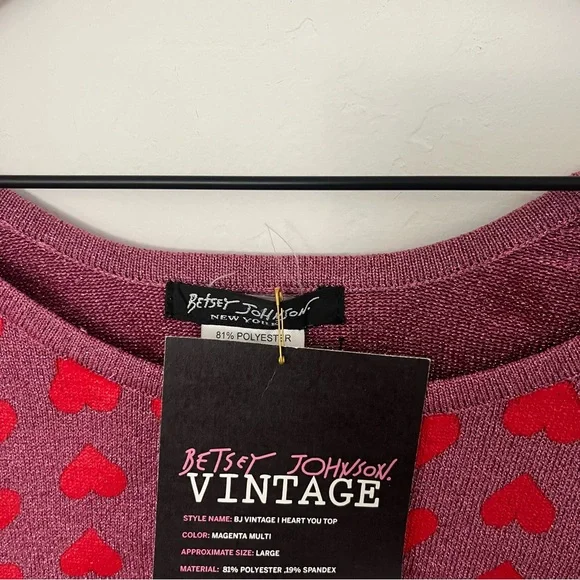 Vintage Betsey Johnson Heart Print Top - Picture 2 of 6